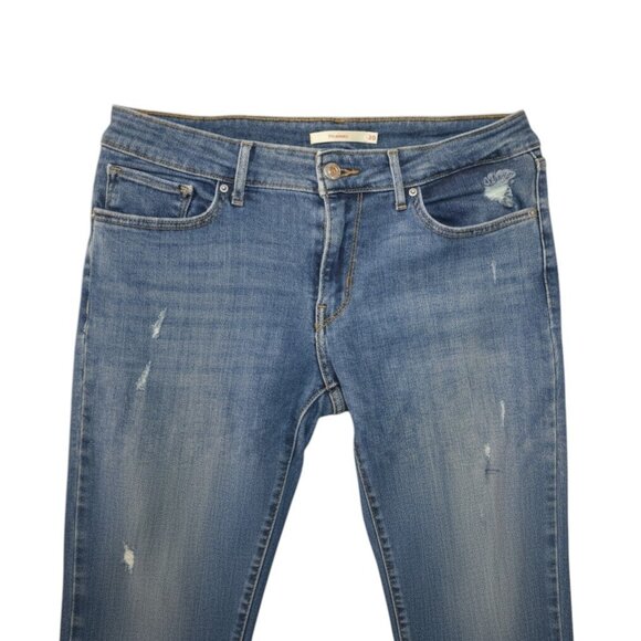 Levis 711 Skinny Jeans Womens 30 Blue Stretch Distressed Denim Pants - Picture 2 of 3
